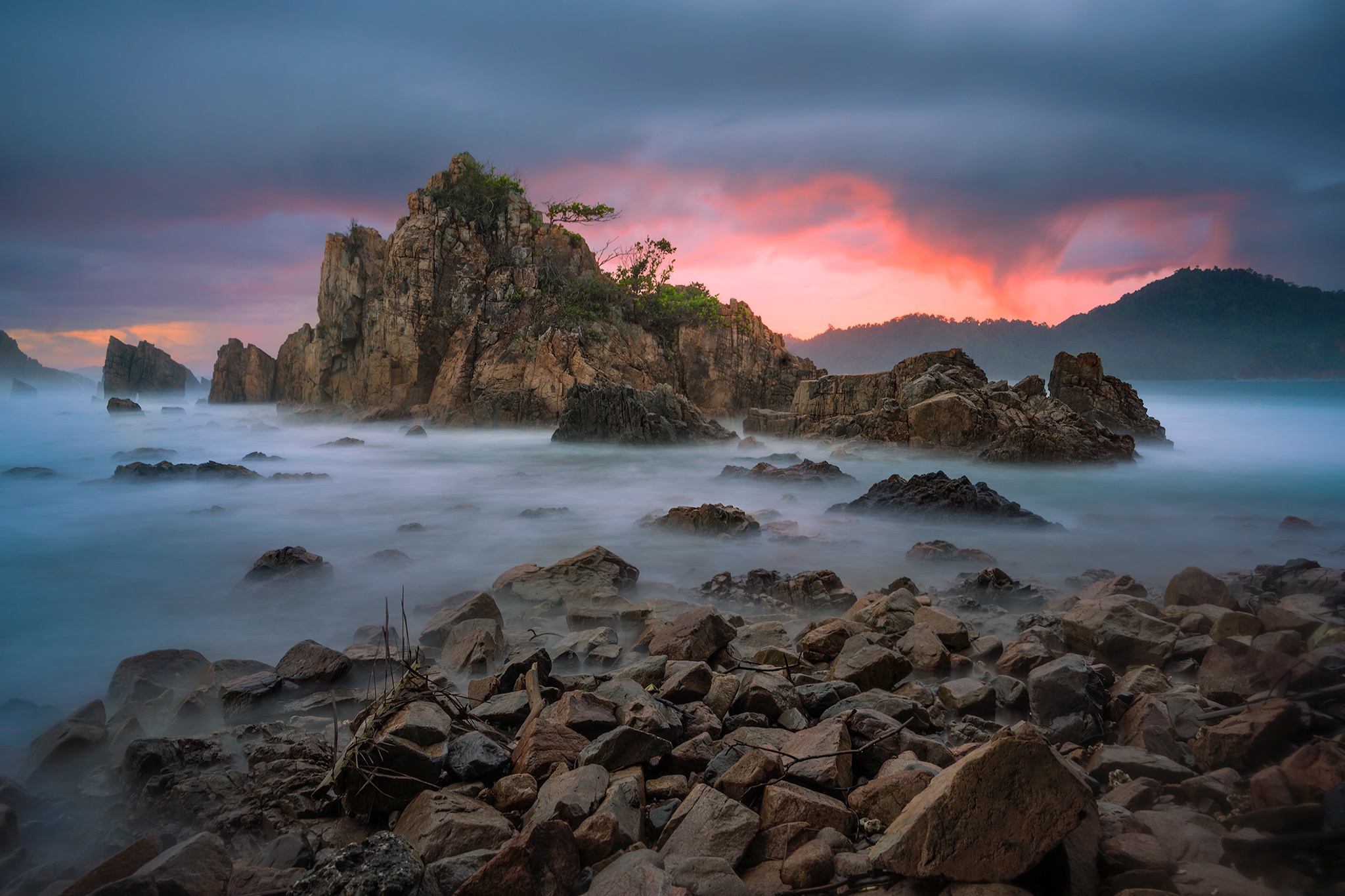 Download Sunset Stone Sea Nature Seashore HD Wallpaper