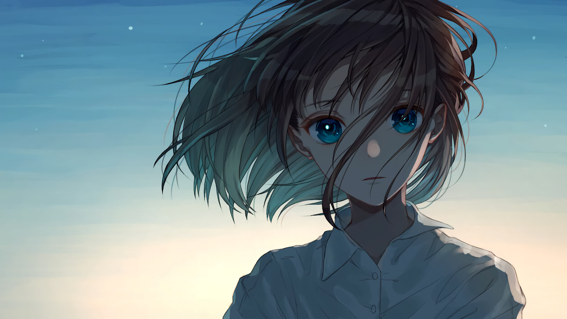 Serene Anime Girl with Blue Eyes - HD Original Wallpaper by ゆむ油