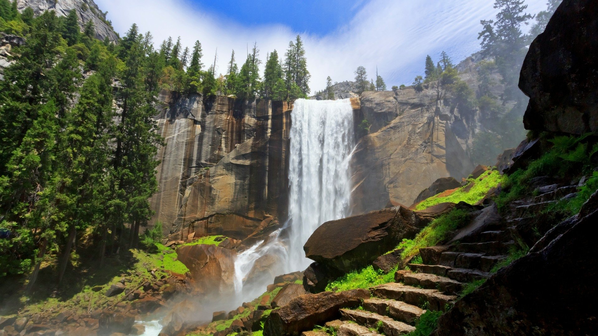Waterfall In Yosemite National Park Hd Wallpaper Hintergrund