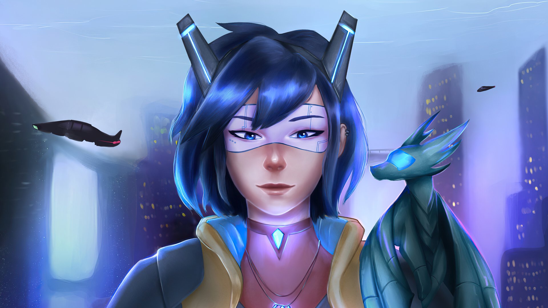 Download Face Blue Eyes Blue Hair Short Hair Sci Fi Cyberpunk 4k Ultra ...