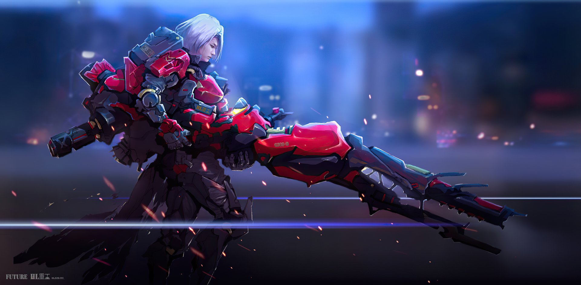 Download White Hair Futuristic Woman Warrior Sci Fi HD Wallpaper by Shenpei Wu