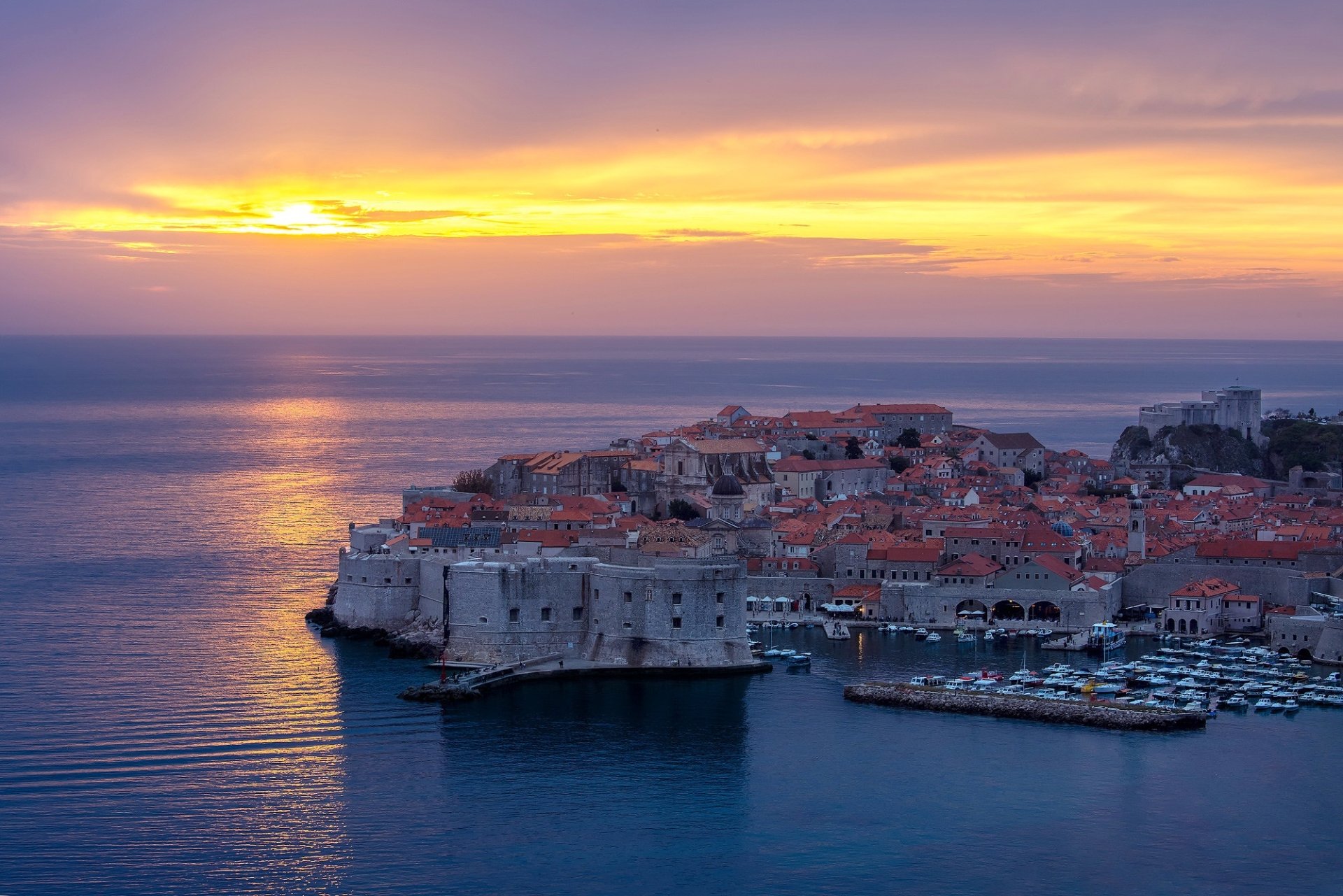 Download Sea Sunset Man Made Dubrovnik HD Wallpaper