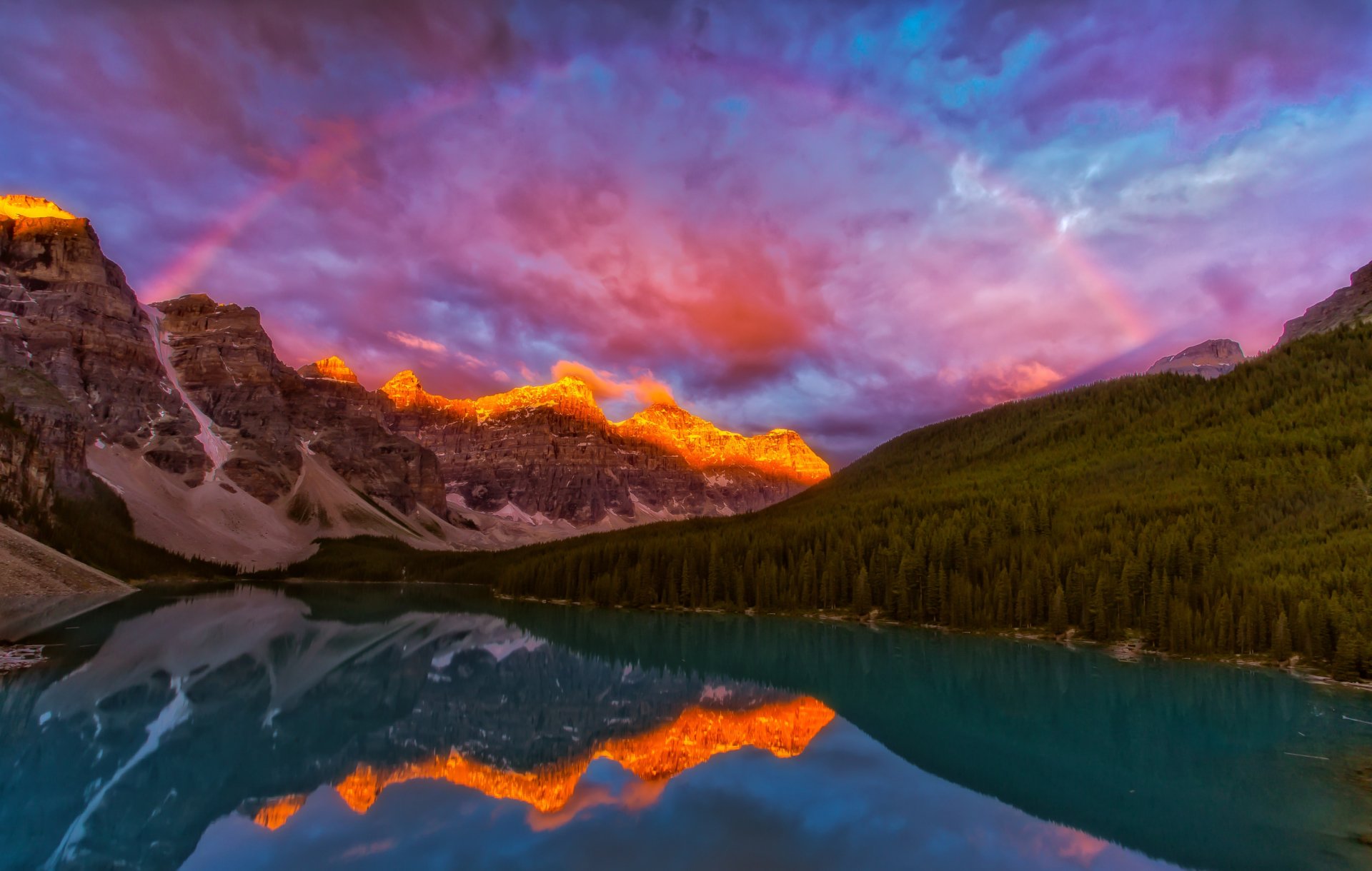 Download Forest Alberta Canada Rainbow Lake Mountain Sunset Landscape Nature Banff National Park