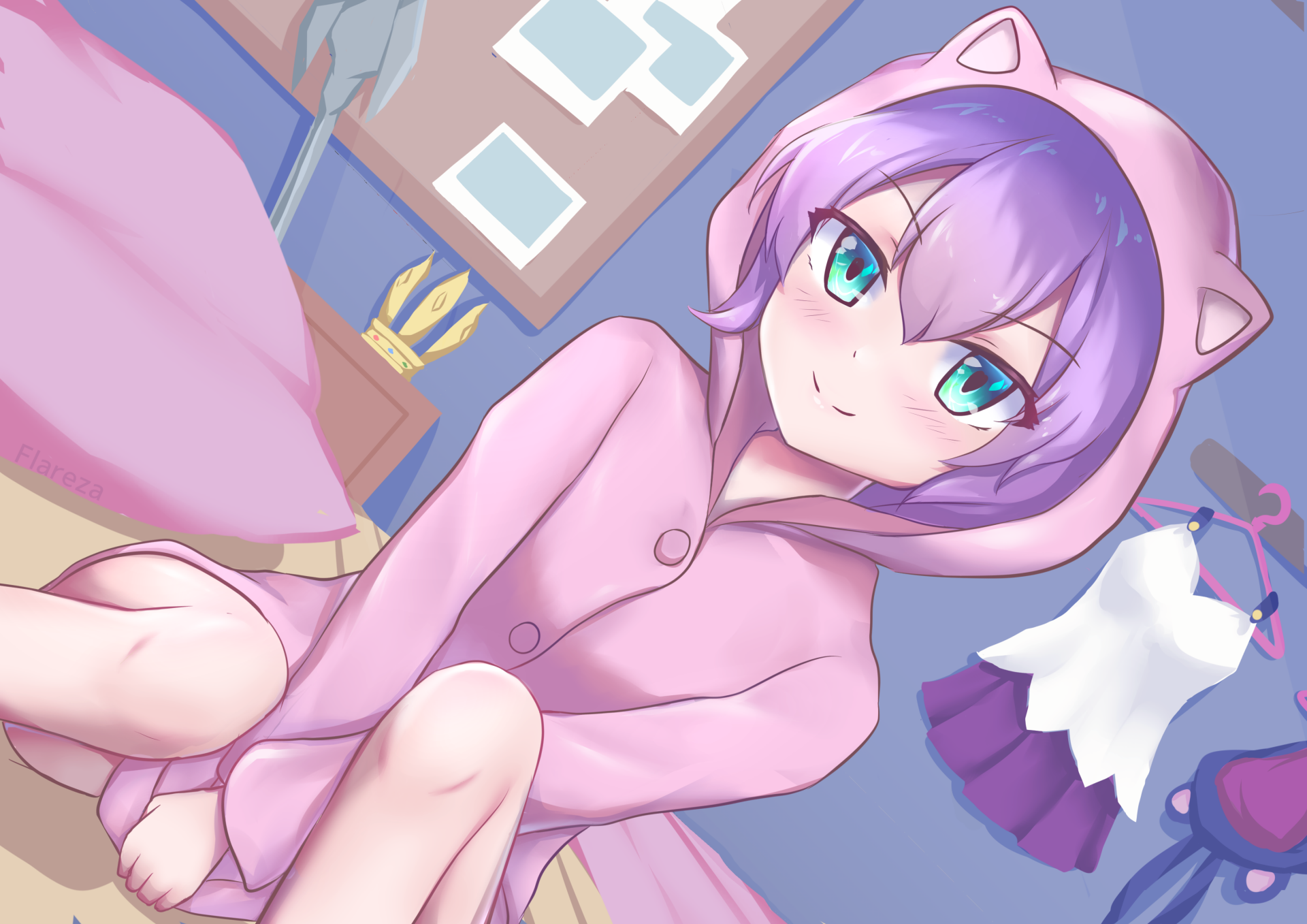 Download Short Hair Purple Hair Aqua Eyes Hood Javelin (Azur Lane) Anime Azur Lane HD Wallpaper by flareza