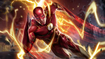 4K Ultra HD PC wallpaper featuring Barry Allen as the Flash from DC Comics, depicted in action with lightning effects, inspired by the Arena of Valor video game.