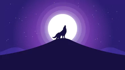 Illustration of a wolf howling at a full moon on a hilltop at night, rendered in vector style for a 4K Ultra HD PC desktop wallpaper background.
