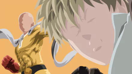 bald blonde superhero warrior minimalist Genos (One-Punch Man) Saitama (One-Punch Man) One-Punch Man - Season 2 Anime One-Punch Man minimalist anime HD Desktop Wallpaper | Background Image