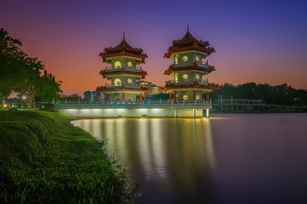  Twin Pagodas, Chinese Garden, Park in Jurong East, Singapore.