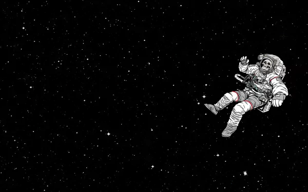 A 4K Ultra HD sci-fi wallpaper depicting an astronaut in a space suit floating in space, revealing a skull inside the helmet against a starry black background.