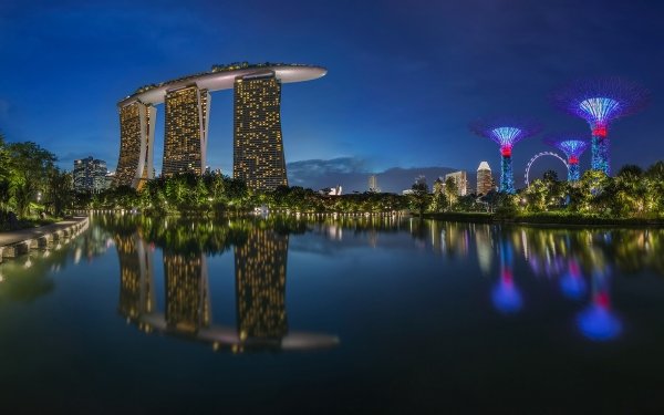Man Made Marina Bay Sands Singapore Hotel Building Night Reflection HD Wallpaper | Background Image