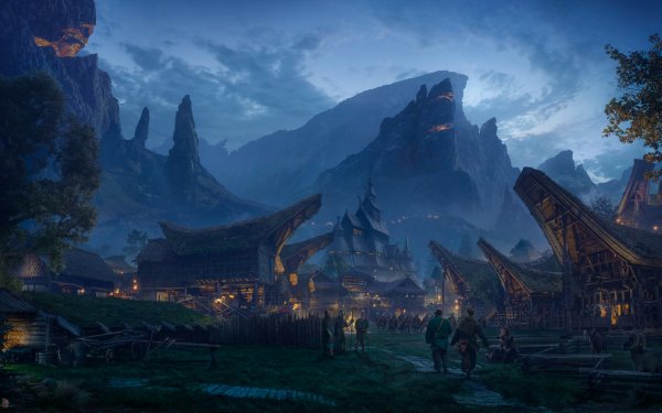 Fantasy City Village Mountain HD Wallpaper | Background Image