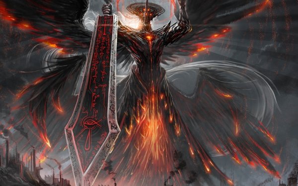 Fantasy Angel Warrior Angel Giant Sword Wings HD Wallpaper | Background Image