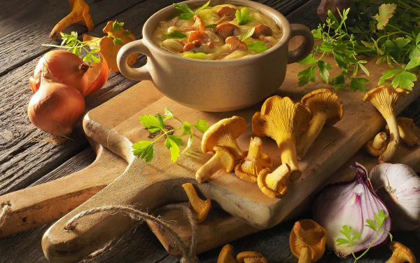 still life garlic soup food mushroom HD Desktop Wallpaper | Background Image