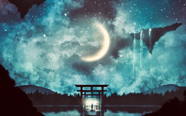 Anime Original Sky Night Moon Starry Sky HD Wallpaper | Background Image