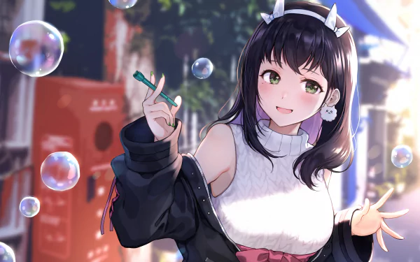 purple hair green eyes Anime Original HD Desktop Wallpaper | Background Image