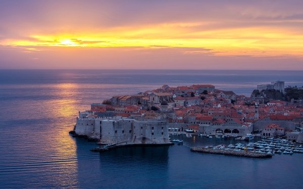 Man Made Dubrovnik Towns Croatia Sunset Sea HD Wallpaper | Background Image