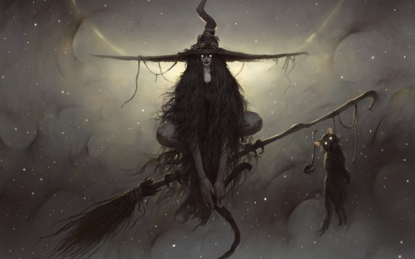 Dark Witch Broom Long Hair Hat Creepy HD Wallpaper | Background Image