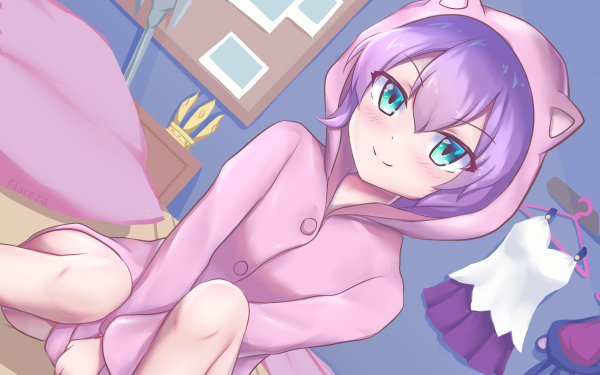 Anime Azur Lane Javelin Hood Aqua Eyes Purple Hair Short Hair HD Wallpaper | Background Image