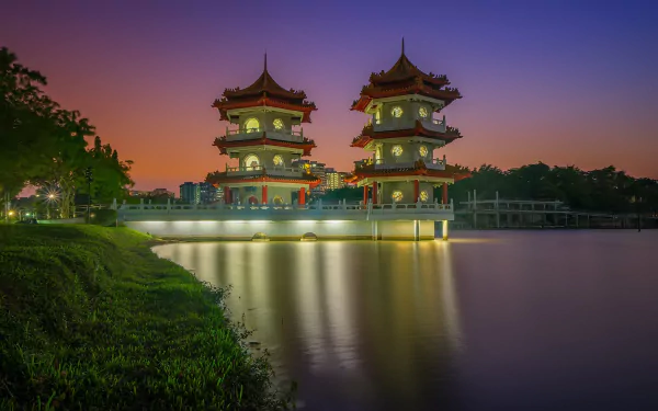  Twin Pagodas, Chinese Garden, Park in Jurong East, Singapore.