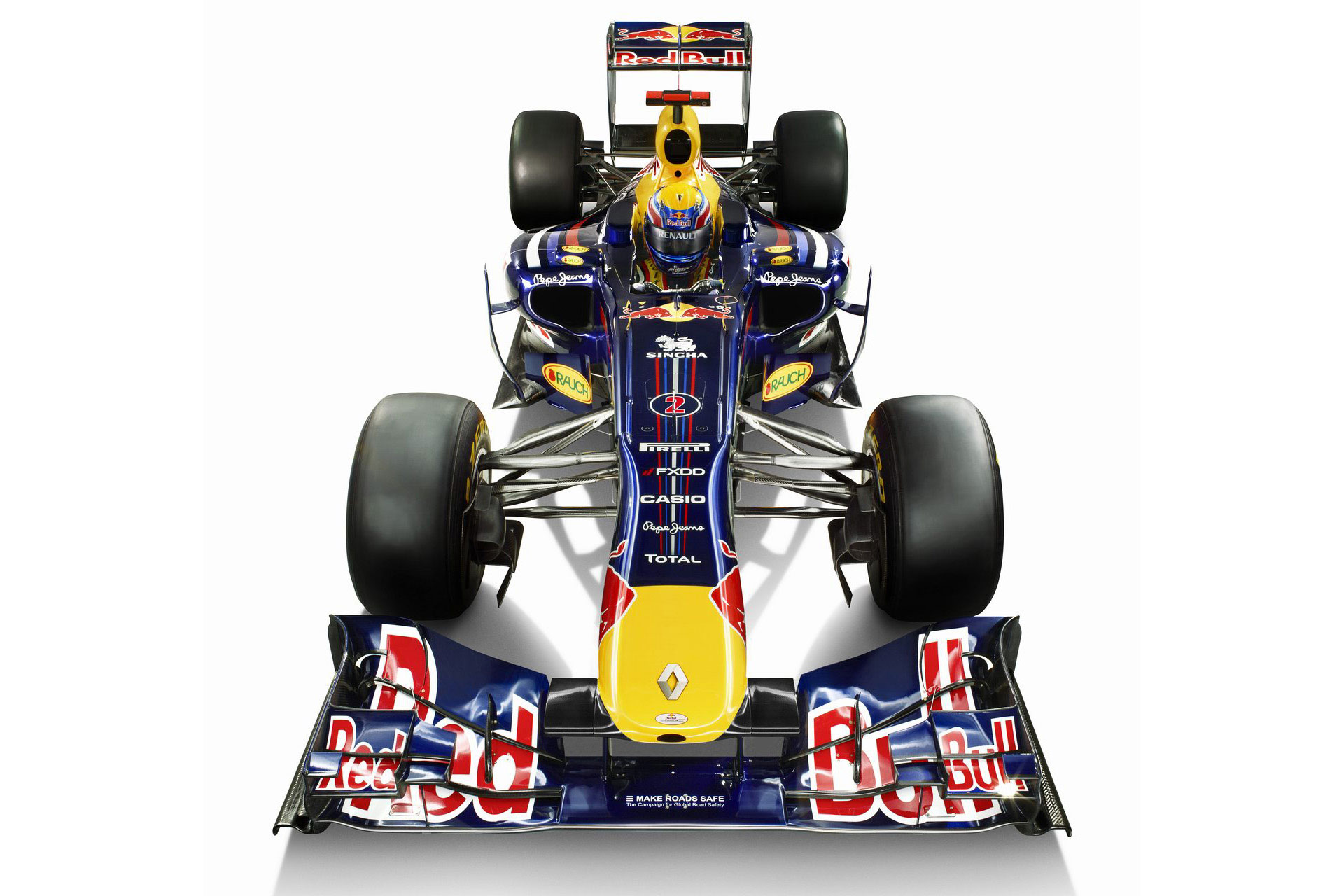 Red Bull RB7 2011 Formula 1 race car speeding on the track