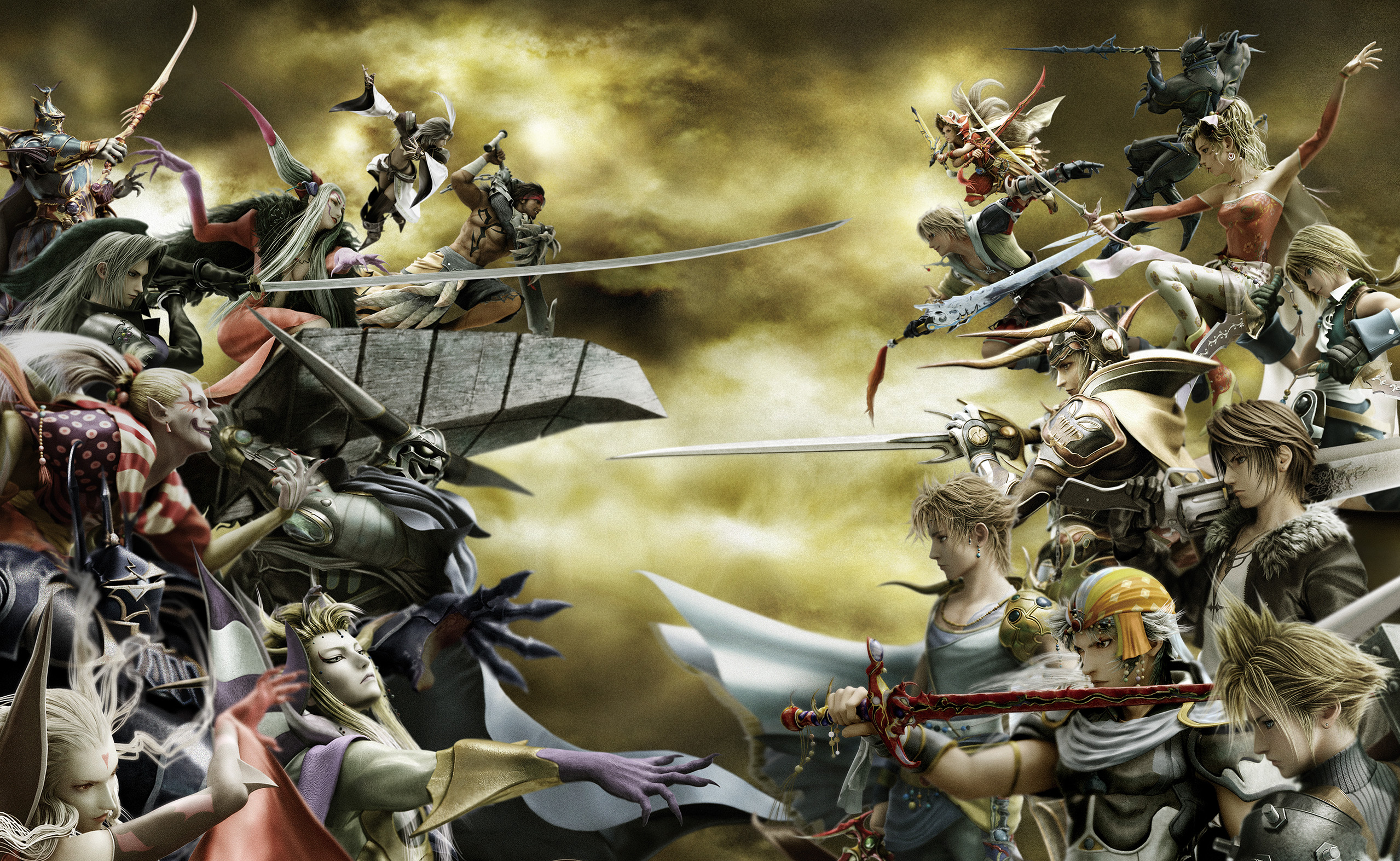 A group of popular Final Fantasy characters featured in Dissidia game.