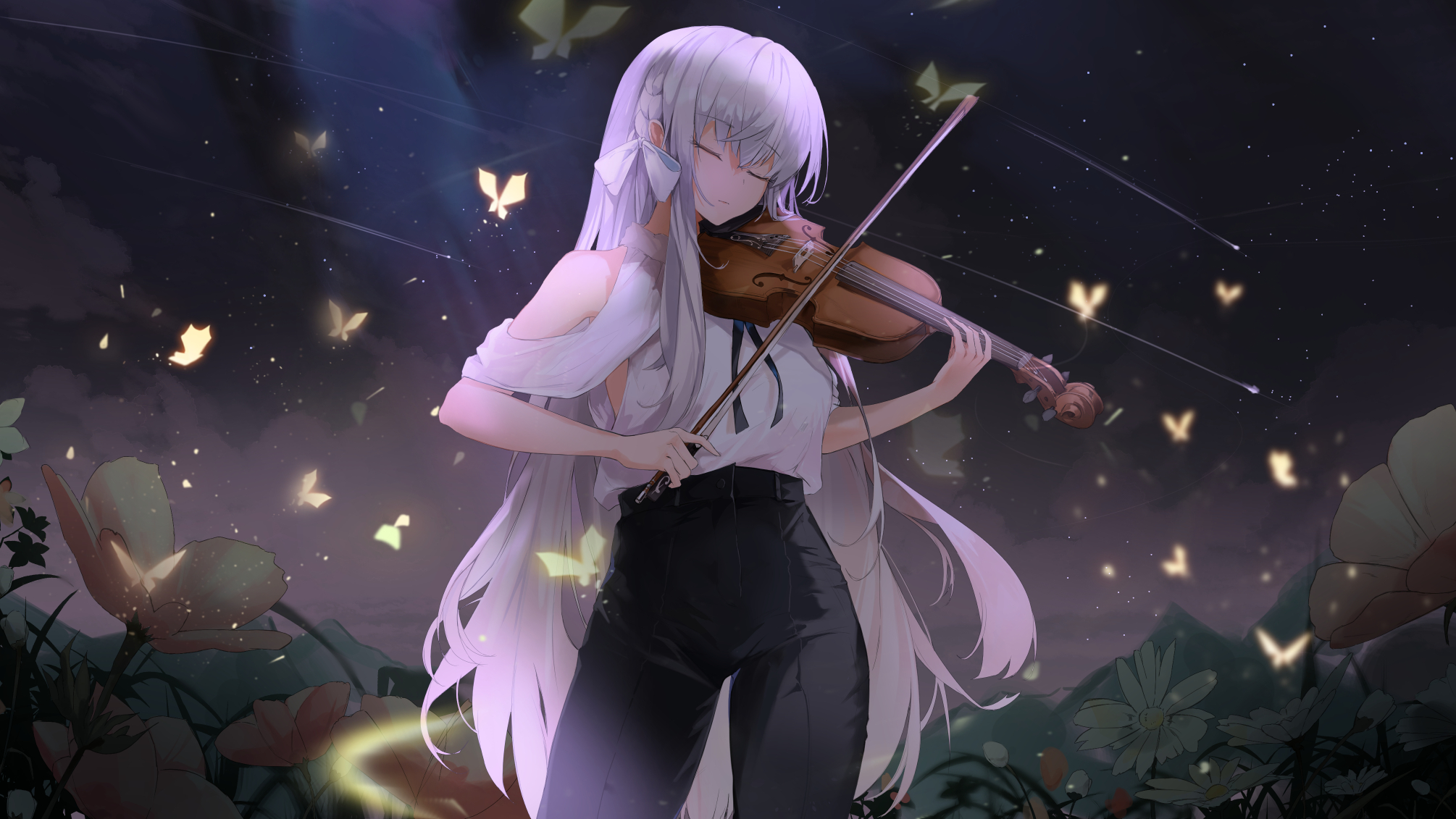 Anime violin girls musical instrument blonde green eyes Playmat Game Mat  Desk | eBay