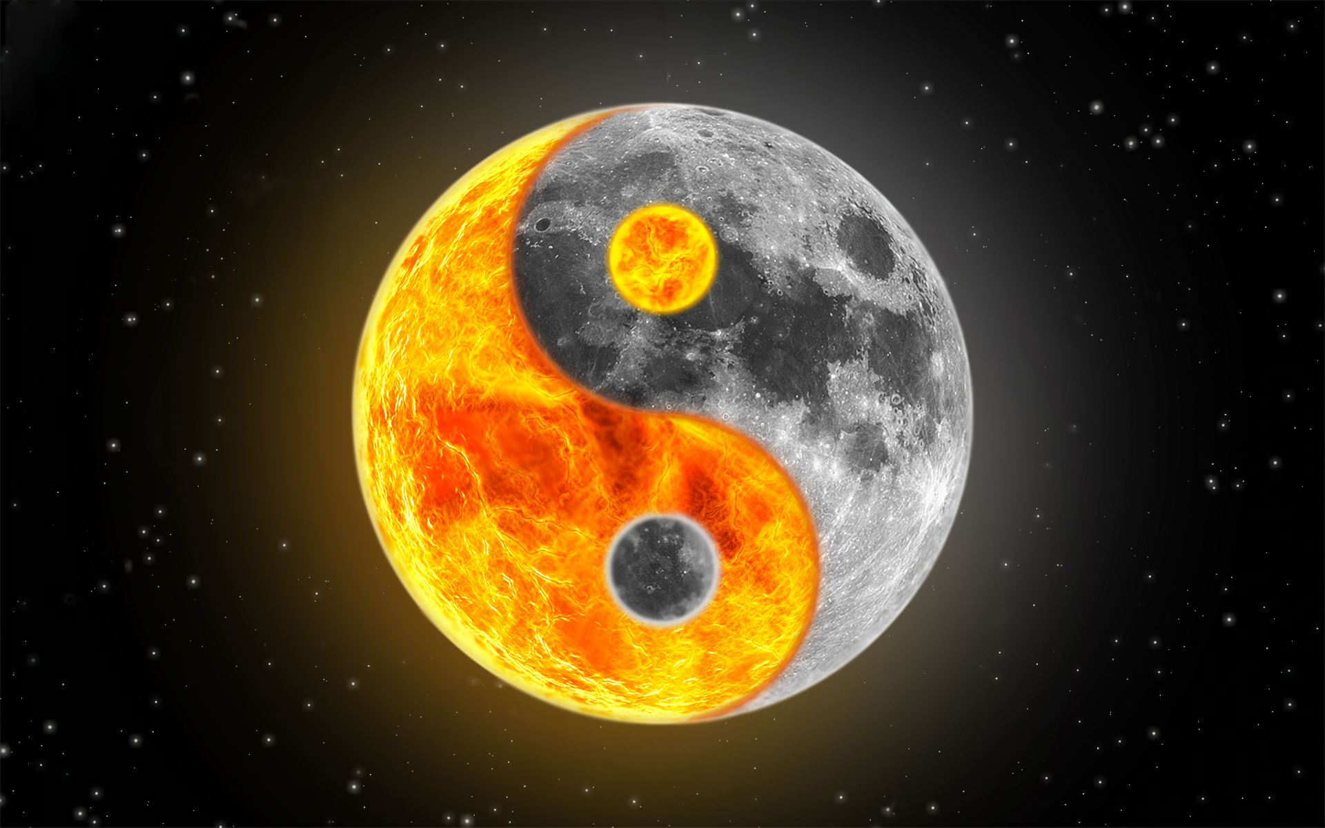 Religious Yin Yang symbol desktop wallpaper.