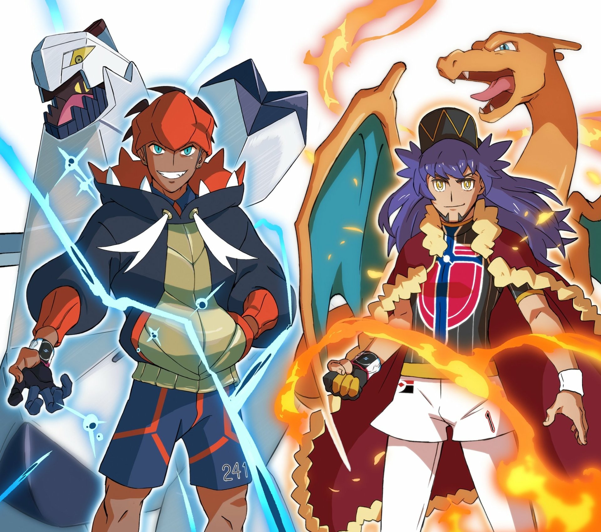 Download Smile Pokemon Charizard (Pokémon) Raihan (Pokémon) Leon (Pokémon) Video Game Pokémon: Sword And Shield HD Wallpaper