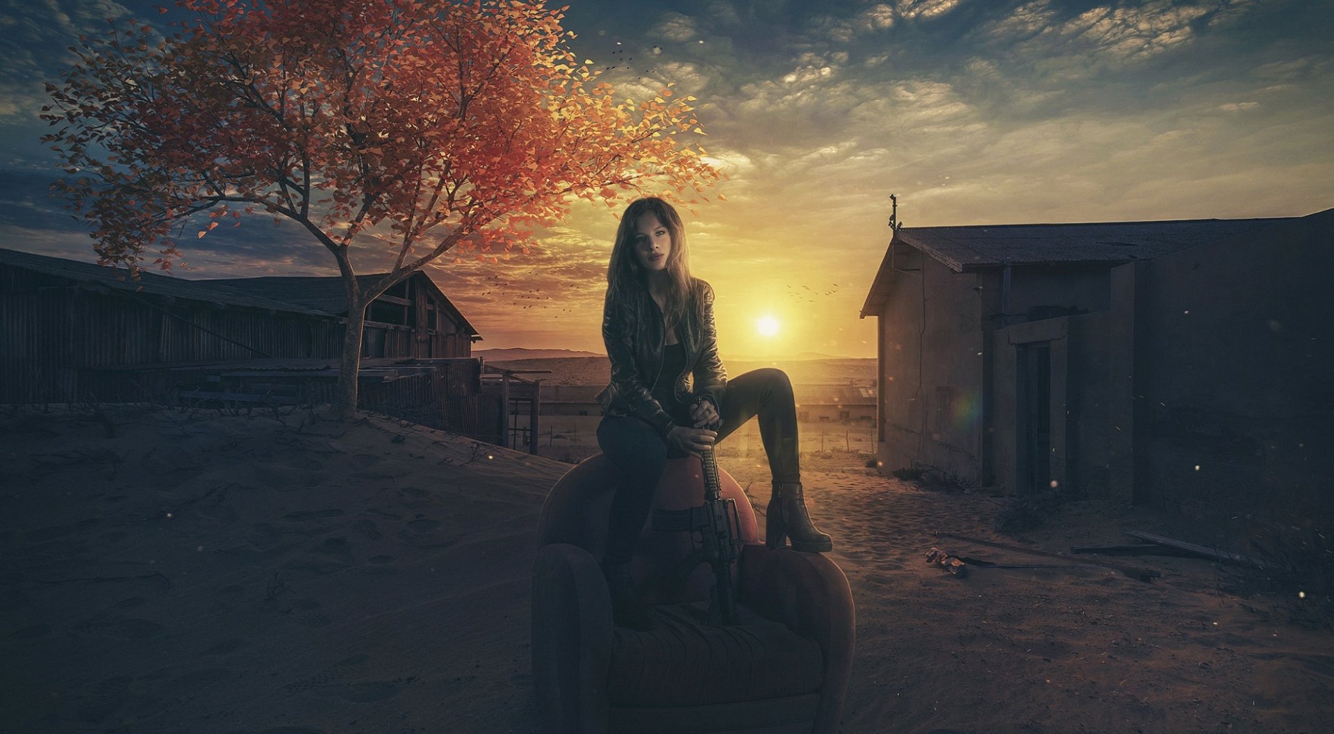 Download Sunset Fantasy Woman Warrior HD Wallpaper by Mehdi Mostefaï