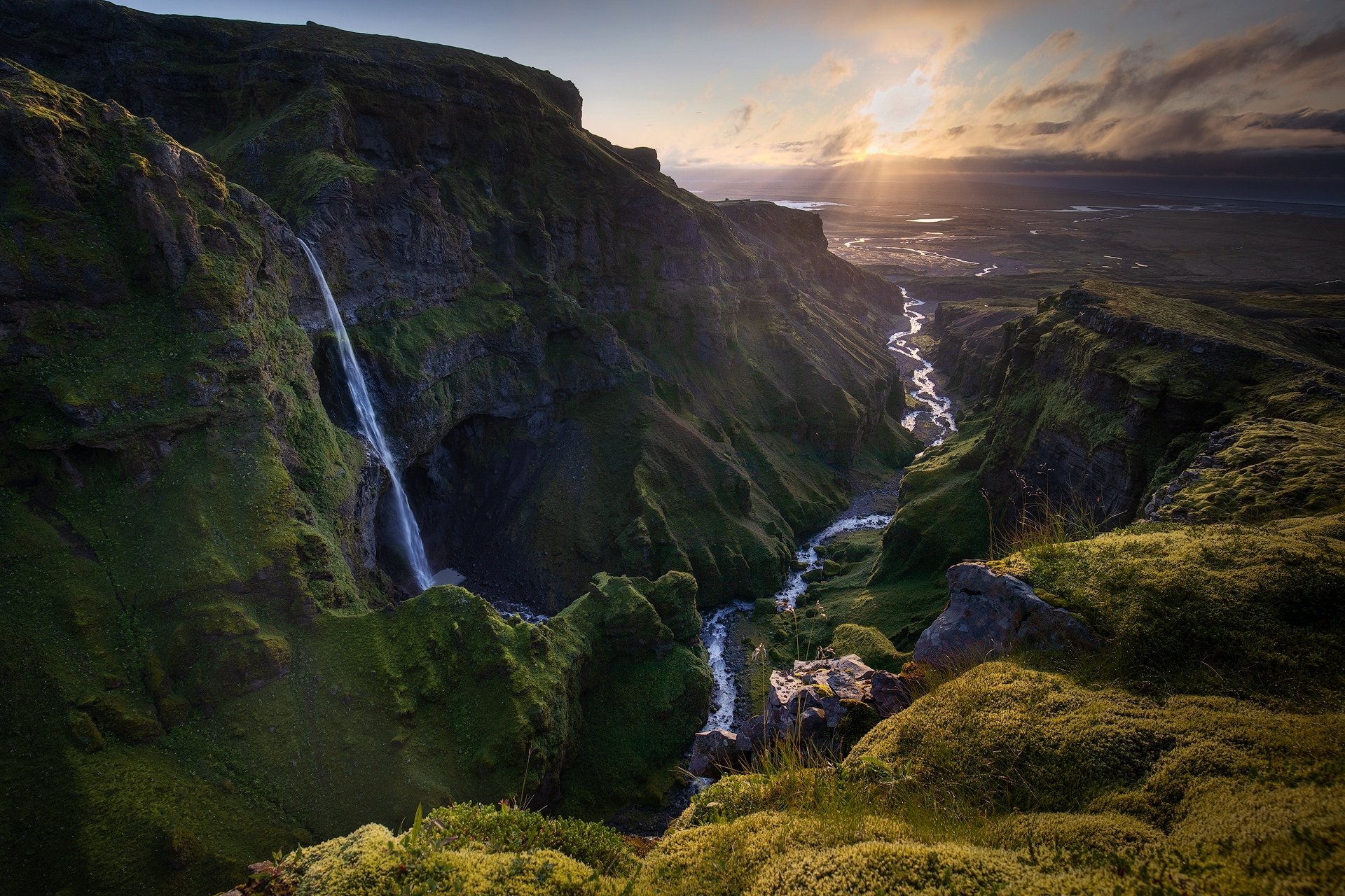 Download Iceland Canyon Nature Mountain Landscape Waterfall HD Wallpaper