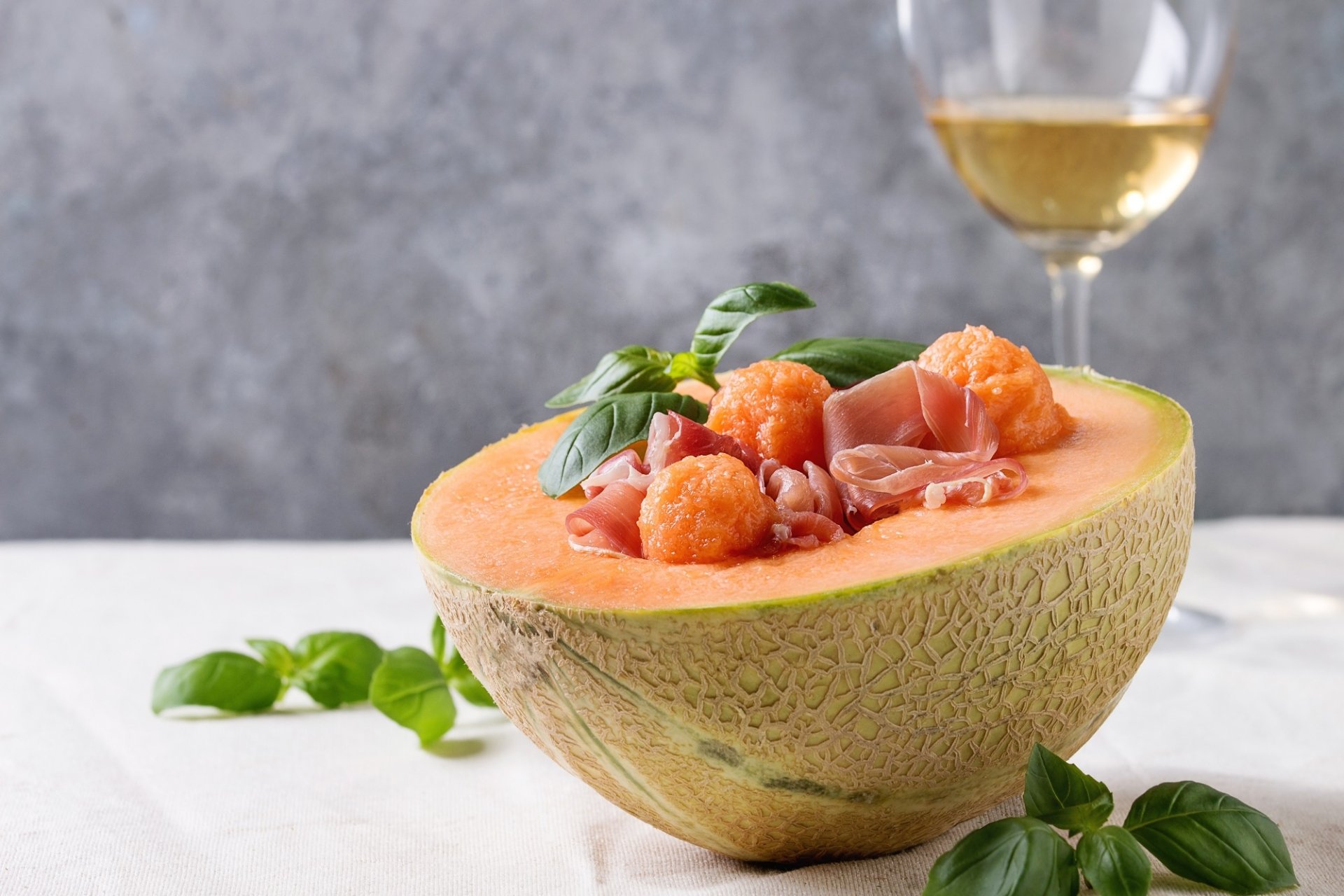 Download Basil Ham Glass Wine Food Melon HD Wallpaper