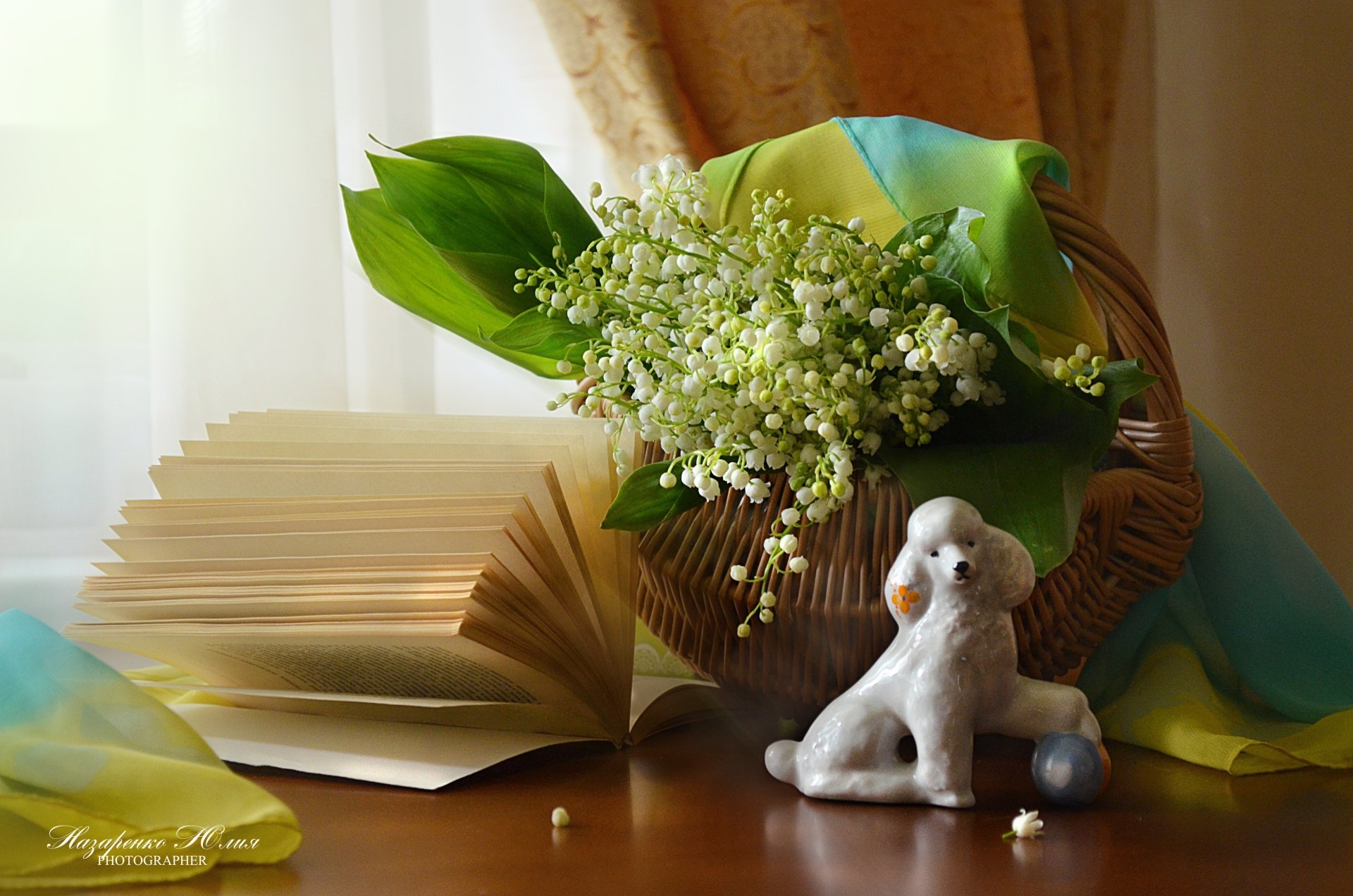 Download Poodle Lily Of The Valley Figurine Book Bouquet Dog Basket Photography Still Life 4k Ultra HD Wallpaper