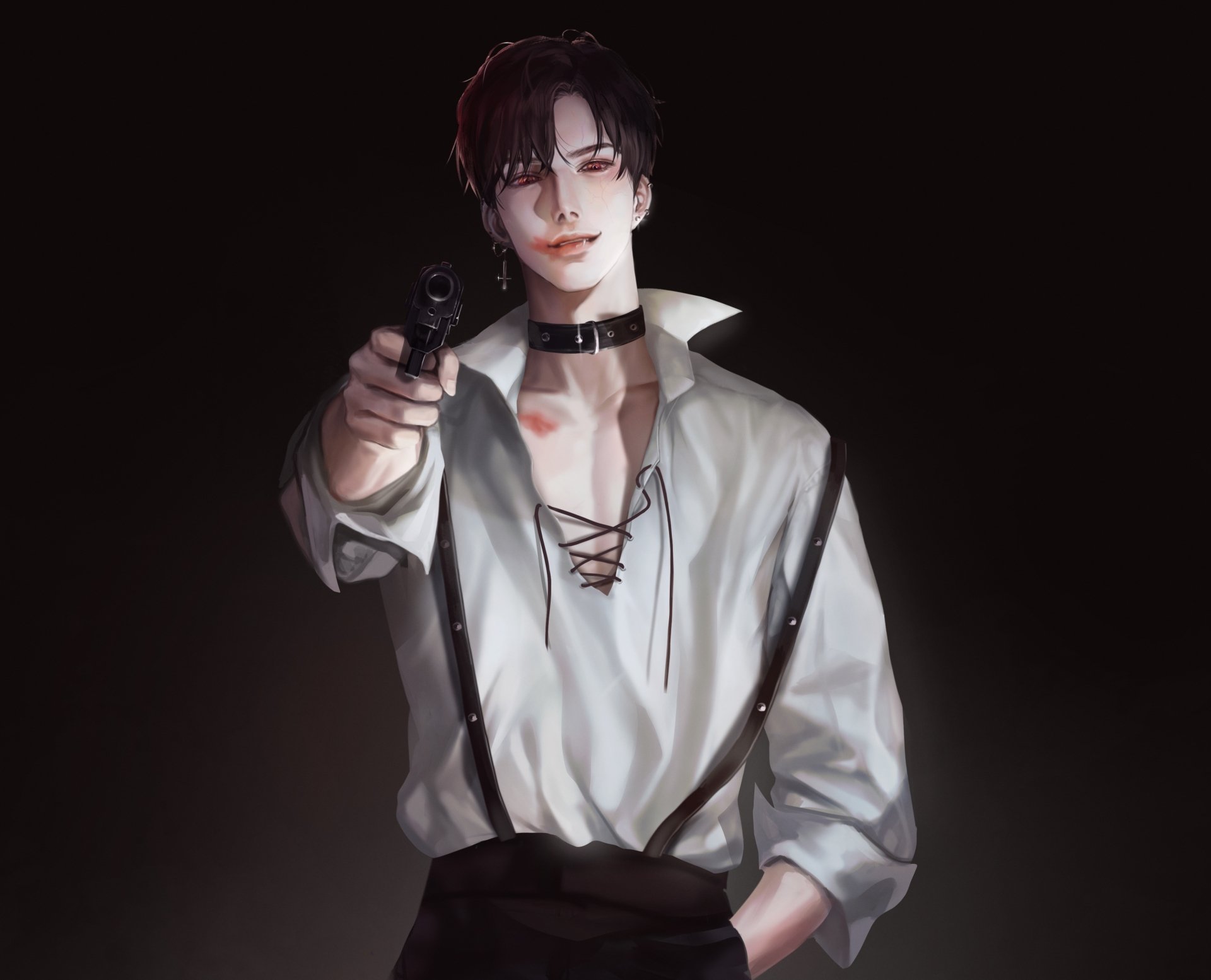 Download Red Eyes Black Hair Pistol Anime Original HD Wallpaper by Shin HaRim