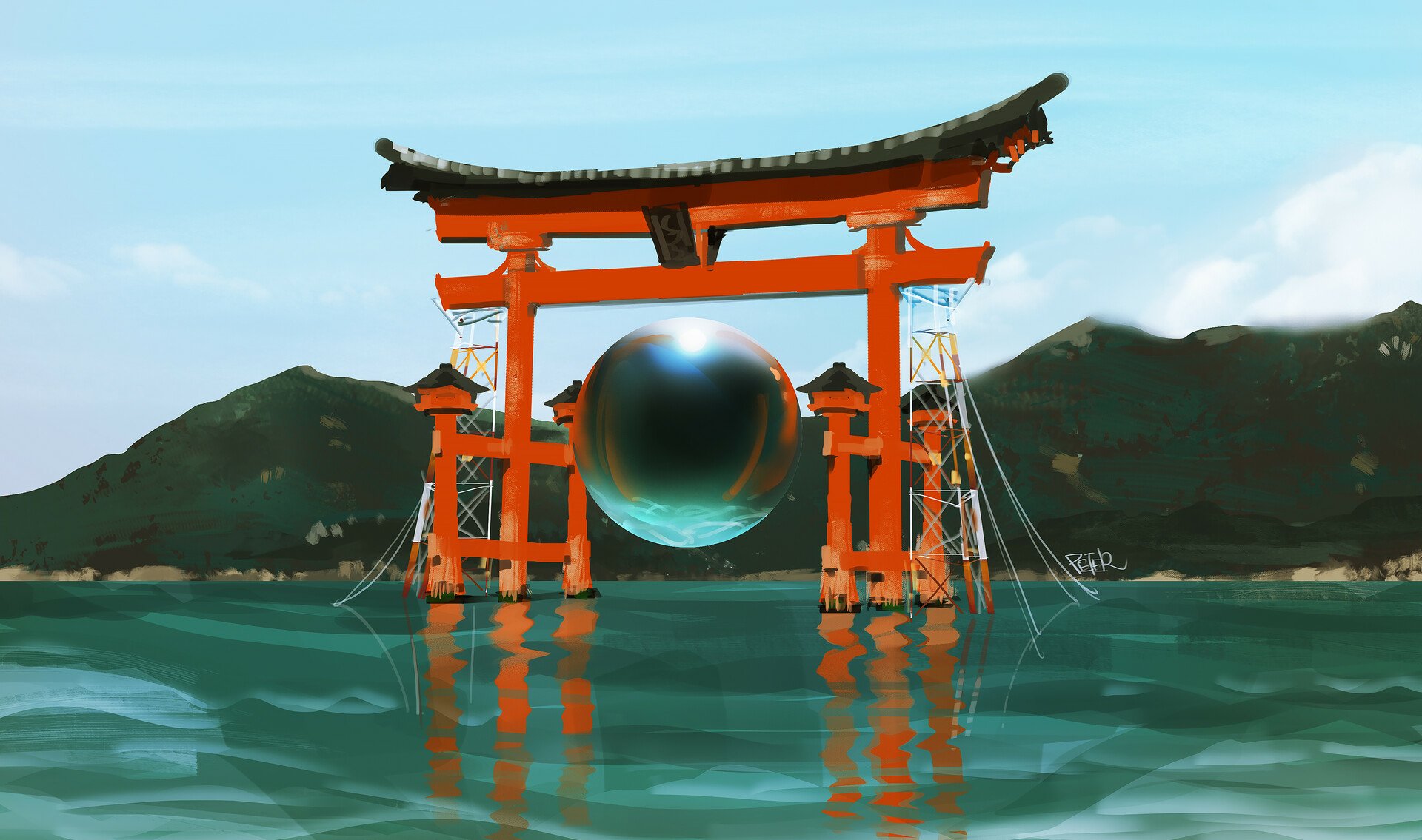 Download Mountain Torii Fantasy Landscape Fantasy Landscape HD Wallpaper by Peter Xiao