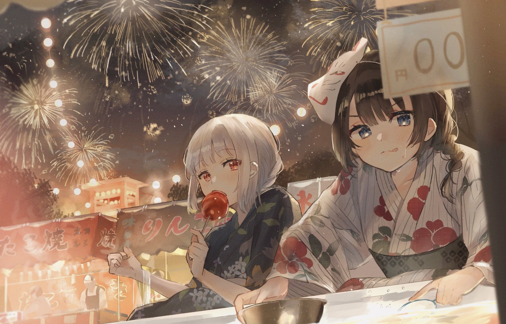 Download Fireworks Night Summer Yukata Anime Original Anime Night Anime Summer 4k Ultra HD Wallpaper by おゆゆ