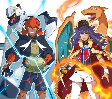 smile Pokemon Charizard (Pokémon) Raihan (Pokémon) Leon (Pokémon) video game Pokémon: Sword and Shield HD Desktop Wallpaper | Background Image