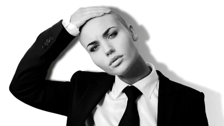 Black & White bald tie piercing Vendela Lindblom woman model HD Desktop Wallpaper | Background Image