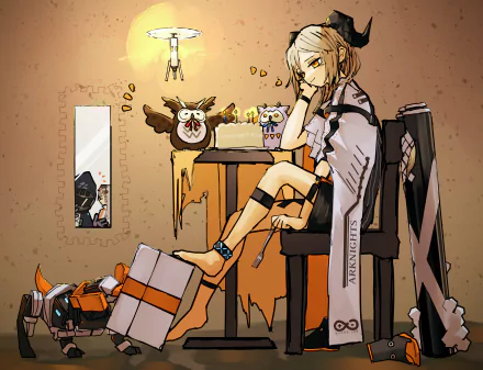 horns yellow eyes blonde Ifrit (Arknights) video game Arknights HD Desktop Wallpaper | Background Image