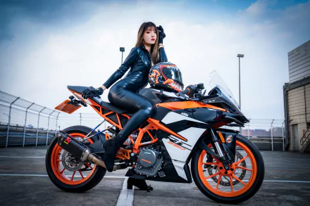 KTM brunette asian motorcycle model woman Girls & Motorcycles HD Desktop Wallpaper | Background Image
