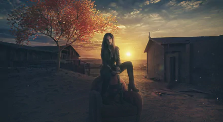 sunset fantasy woman warrior HD Desktop Wallpaper | Background Image