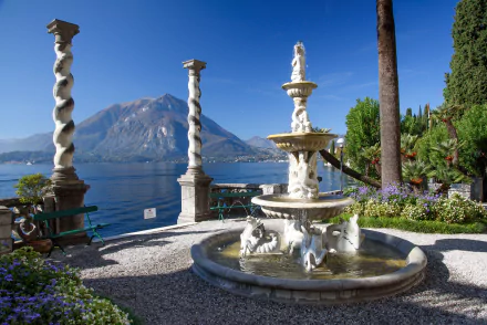 varenna lake como Italy mountain man made fountain HD Desktop Wallpaper | Background Image