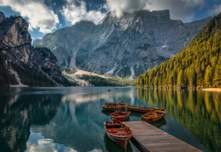 Dolomites Italy lake mountain south tyrol vehicle boat HD Desktop Wallpaper | Background Image