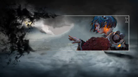 HD desktop wallpaper featuring Rem, a character from Re:Zero - Starting Life in Another World. She has blue hair and blue eyes, depicted in her maid outfit, with a dark, moody background.