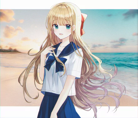 blonde beach Anime Original Anime beach HD Desktop Wallpaper | Background Image