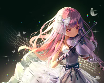 purple hair purple eyes violin butterfly Anime music HD Desktop Wallpaper | Background Image