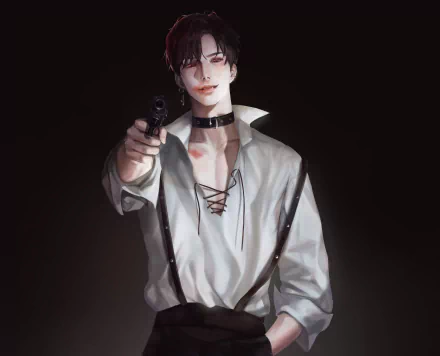 red eyes black hair pistol Anime Original HD Desktop Wallpaper | Background Image