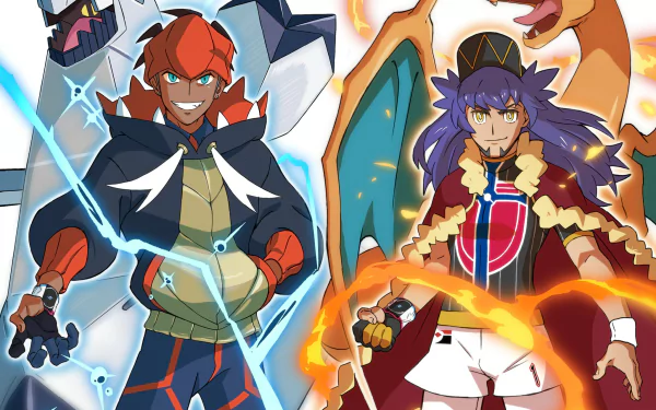 smile Pokemon Charizard (Pokémon) Raihan (Pokémon) Leon (Pokémon) video game Pokémon: Sword and Shield HD Desktop Wallpaper | Background Image