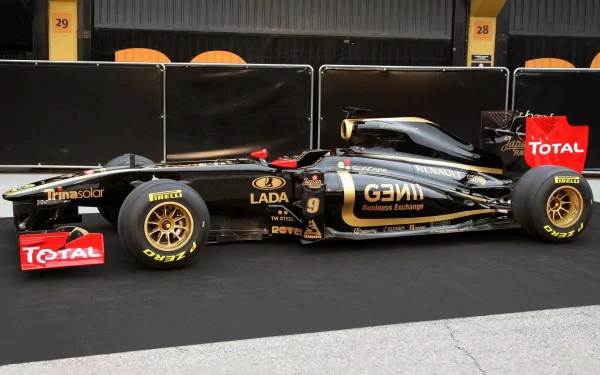 Lotus-Renault R31 2011 F1 car in black and gold, side view with sponsor livery — HD PC desktop wallpaper background highlighting motorsports.