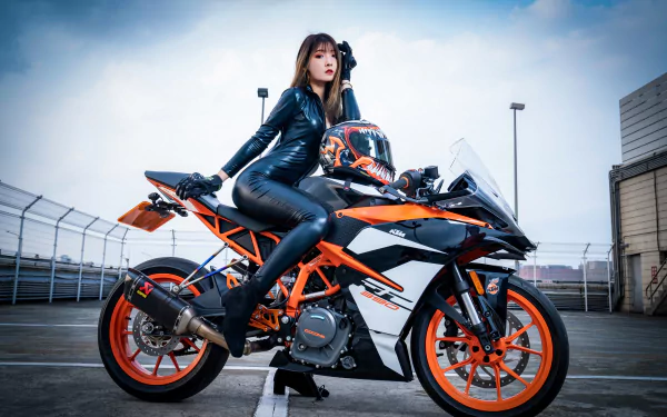 KTM brunette asian motorcycle model woman Girls & Motorcycles HD Desktop Wallpaper | Background Image
