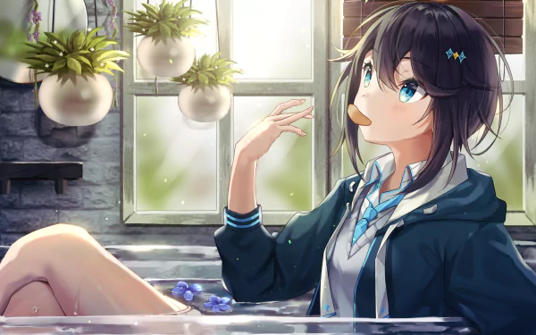 short hair blue eyes Nijisanji Sorahoshi Kirame Anime Virtual Youtuber HD Desktop Wallpaper | Background Image